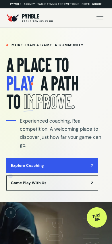 Pymble TTC mobile homepage after redesign