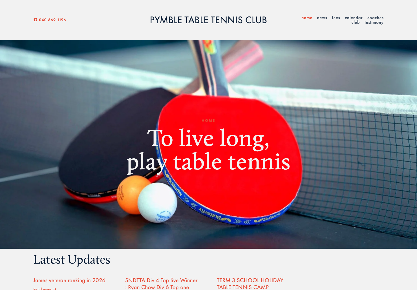 Pymble TTC homepage before redesign